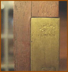  Close-up one of four brass mortise locks stamped: "Liberty & Co., London."